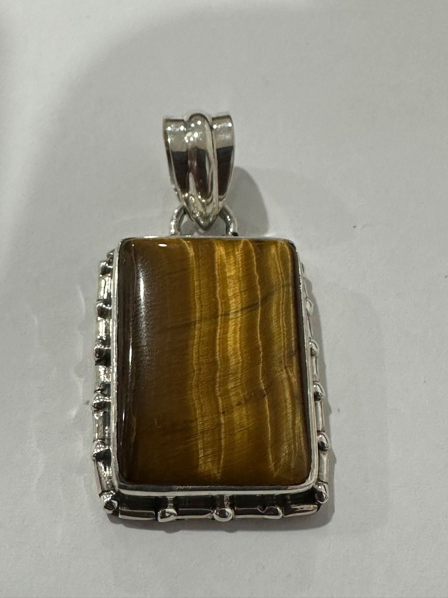 Vintage Silver Pendant with Brown Rectangular Stone Giulia'secret