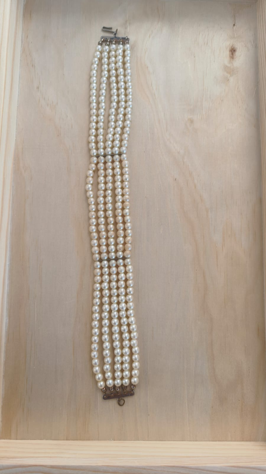 Vintage Four Strand Pearl Bracelet Choker With Spacer Bars And Hook Clasp