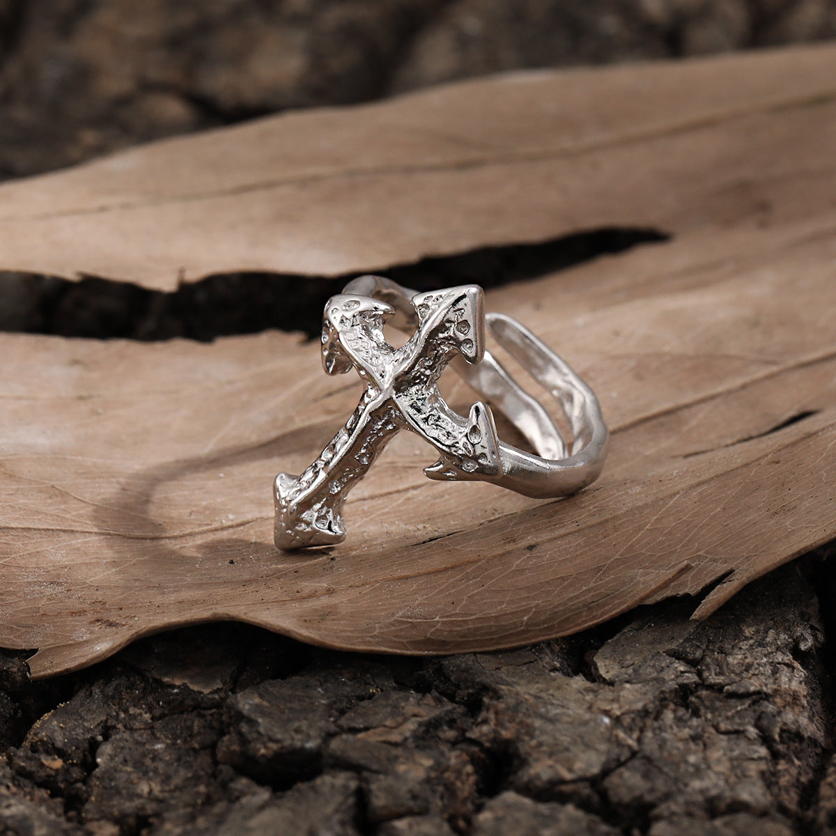 Modern Irregular Cross 925 Sterling Silver Adjustable Ring Giulia'Secret