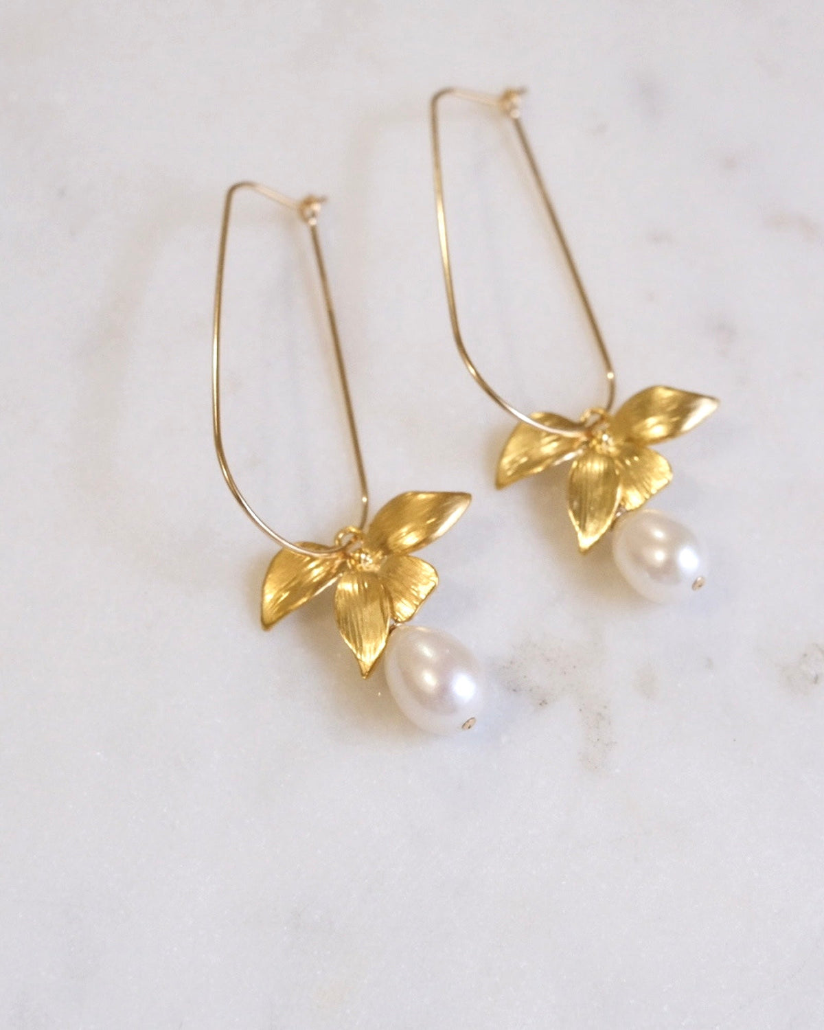 Floral Pearl U Hoop Earrings