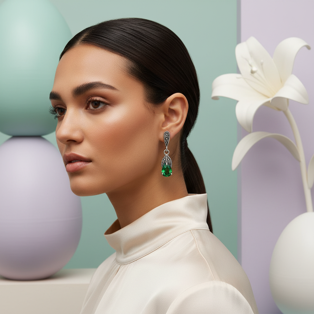 Sterling silver marcasite drop earring