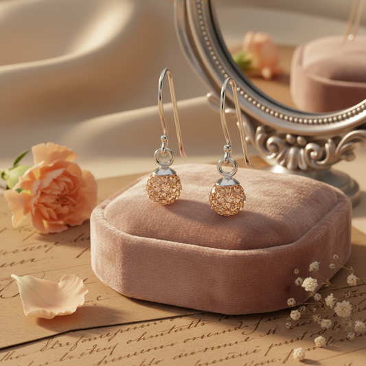 Silver Crystal Ball Earrings with Crystal