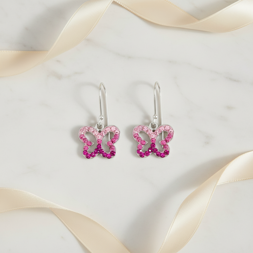 Pendientes de Mariposa Plateados con Cristal
