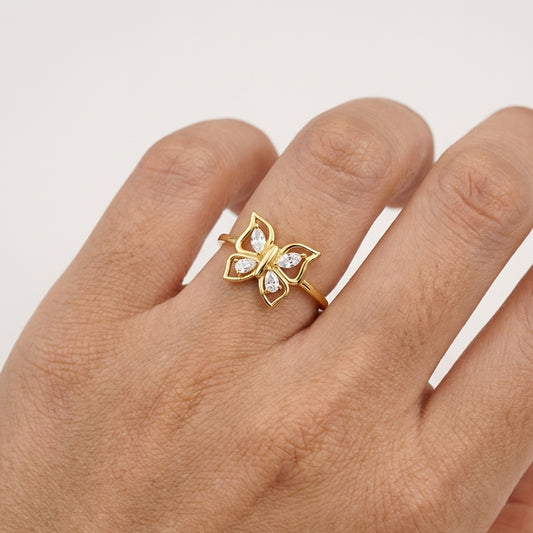 Butterfly Sterling Silver Ring with Cubic Zirconia