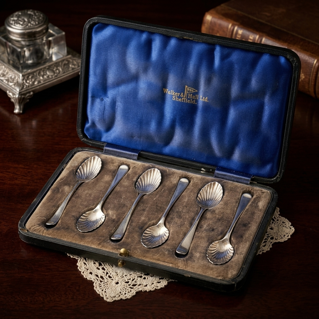 Victorian Sterling Silver Teaspoons Set With Shell Shaped Bowls 1890 Hallmarked