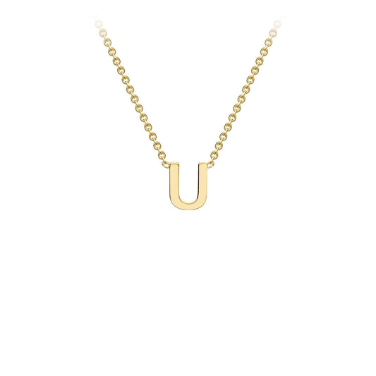 9K Yellow Gold 'U' Initial Adjustable Letter Necklace 38/43cm