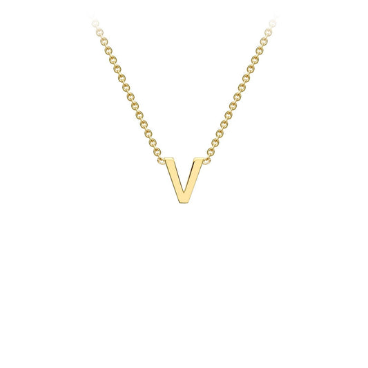 9K Yellow Gold 'V' Initial Adjustable Letter Necklace 38/43cm