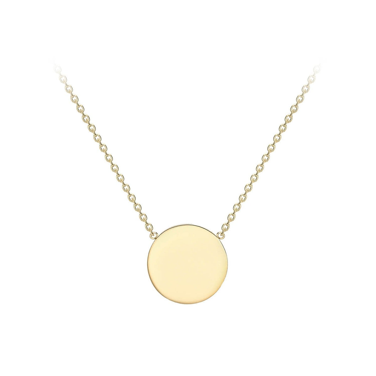 9K yellow gold 10mm disc pendant necklace on adjustable chain