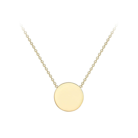 9K yellow gold 10mm disc pendant necklace on adjustable chain