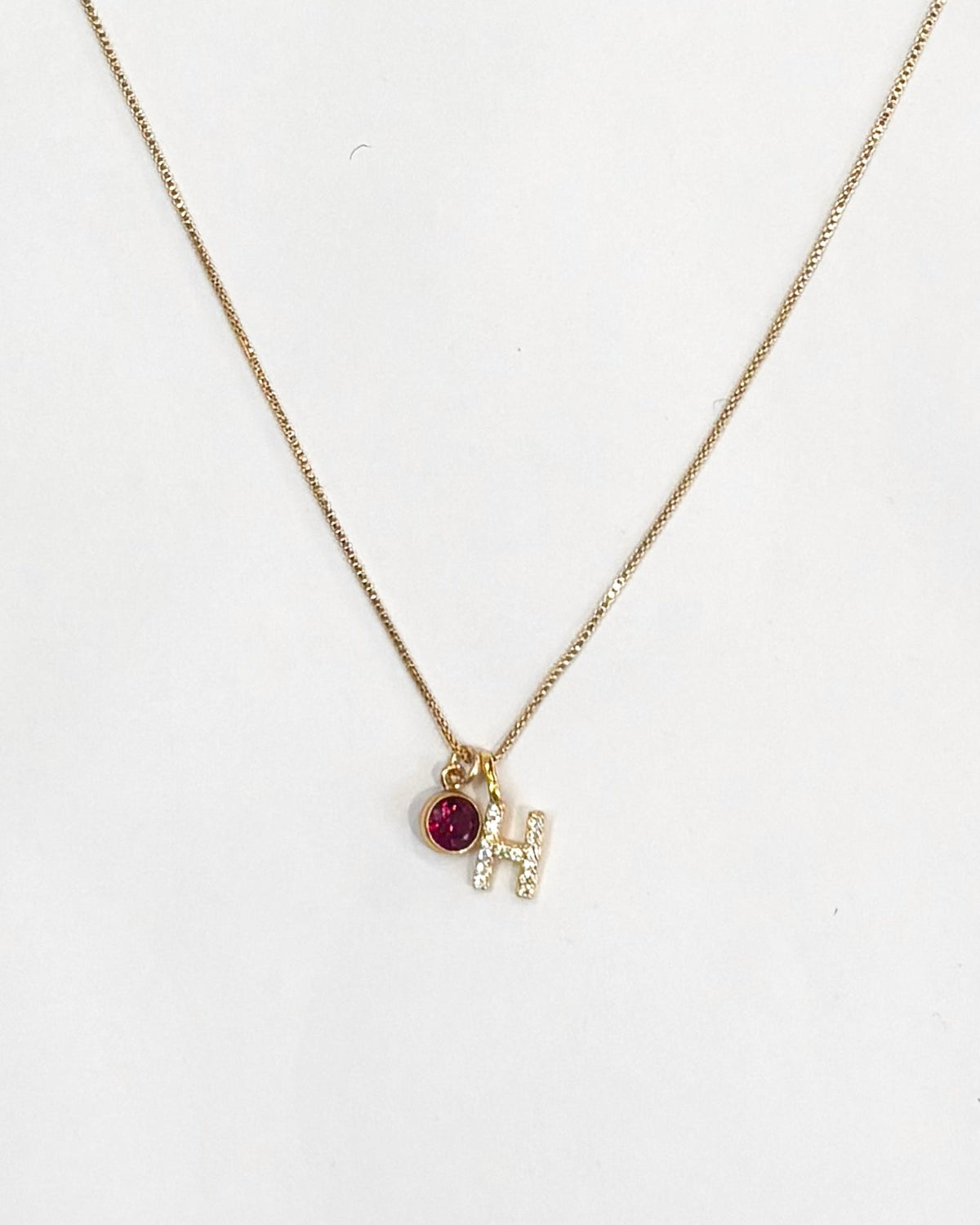 A-Z Pave Initial with Birthstones Necklace