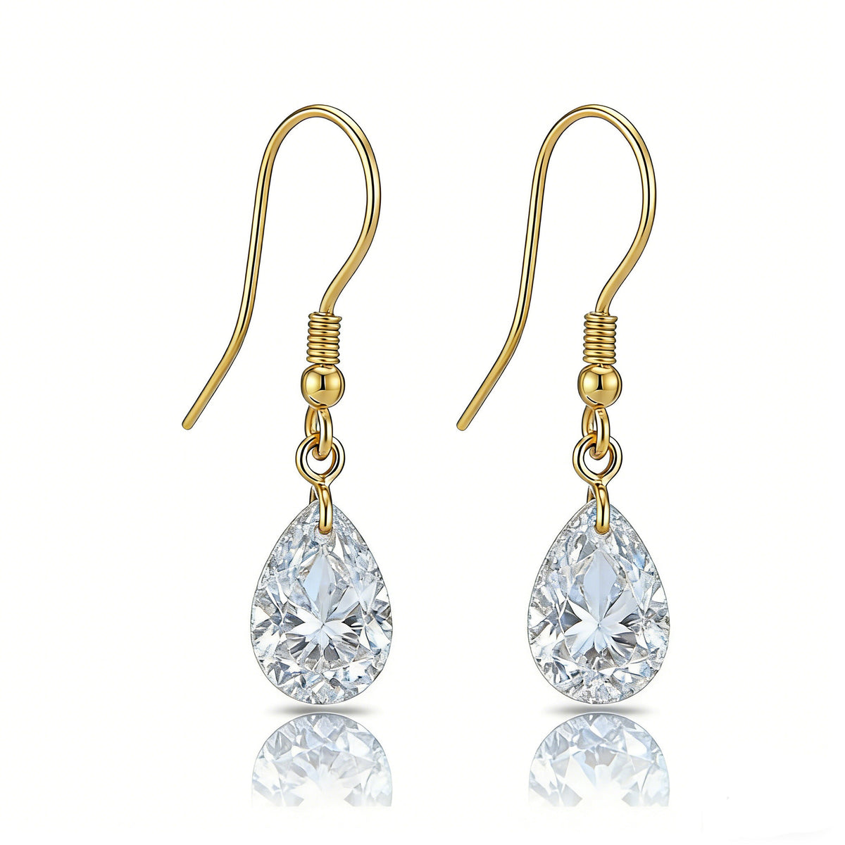 14k Gold Drop Earrings With Zirconia Pear Shape