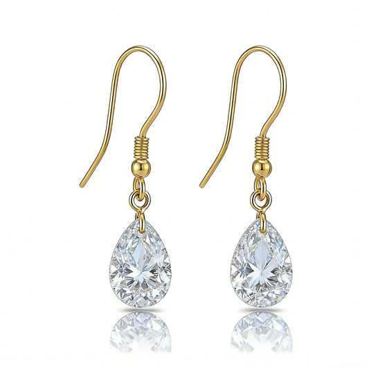 14k Gold Drop Earrings With Zirconia Pear Shape