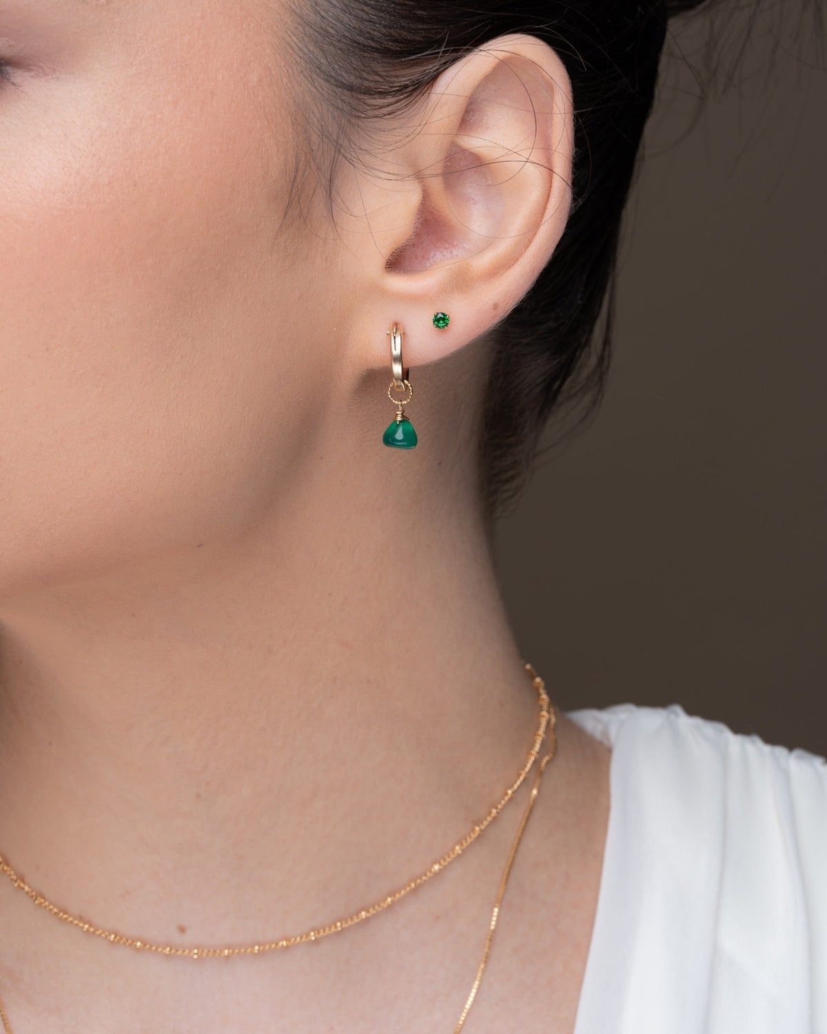 Green Agate Huggie Hoops