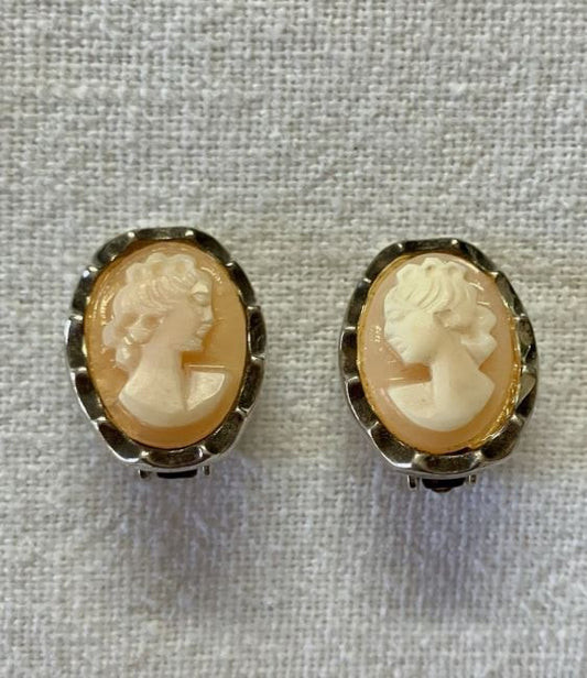 Antique Sterling Silver Cameo Earrings