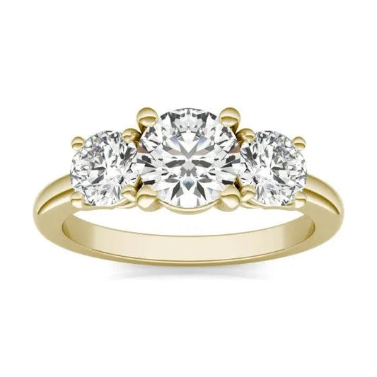 Anillo de compromiso de 3 piedras de oro de 14K con diamante de laboratorio de 3 CTW certificado por AGI (G-Vs)