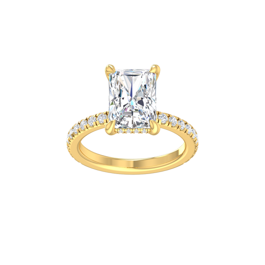 The Esty engagement ring - radiant cut lab grown diamond in 18ct yellow gold with hidden halo, front view