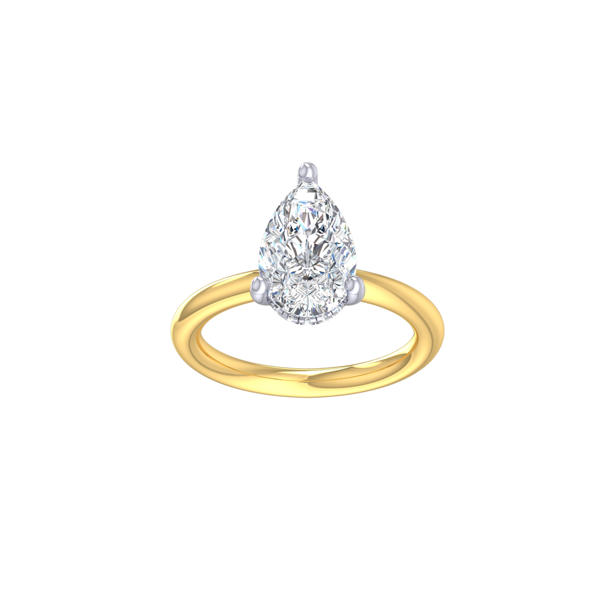 The Mizzi engagement ring - pear cut lab grown diamond in 18ct two tone gold with hidden halo, front view