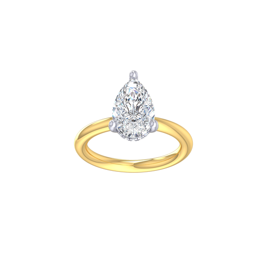 The Mizzi engagement ring - pear cut lab grown diamond in 18ct two tone gold with hidden halo, front view