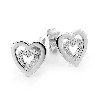 Petite heart cubic zirconia stud earrings in 925 sterling silver by Giulia's Secret