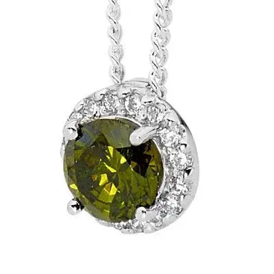 Peridot green cubic zirconia pendant in 925 sterling silver with chain by Giulia's Secret