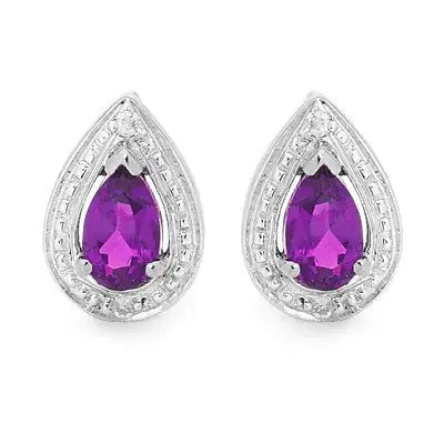 Deep violet amethyst teardrop drop earrings in 925 sterling silver by Giulia's Secret