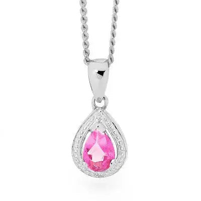 Pink teardrop gemstone pendant in 925 sterling silver with fine chain by Giulia's Secret