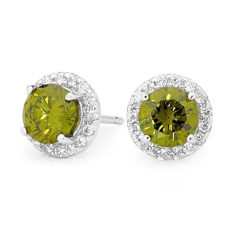 Olive green and white cubic zirconia cluster drop earrings in 925 sterling silver by Giulia's Secret