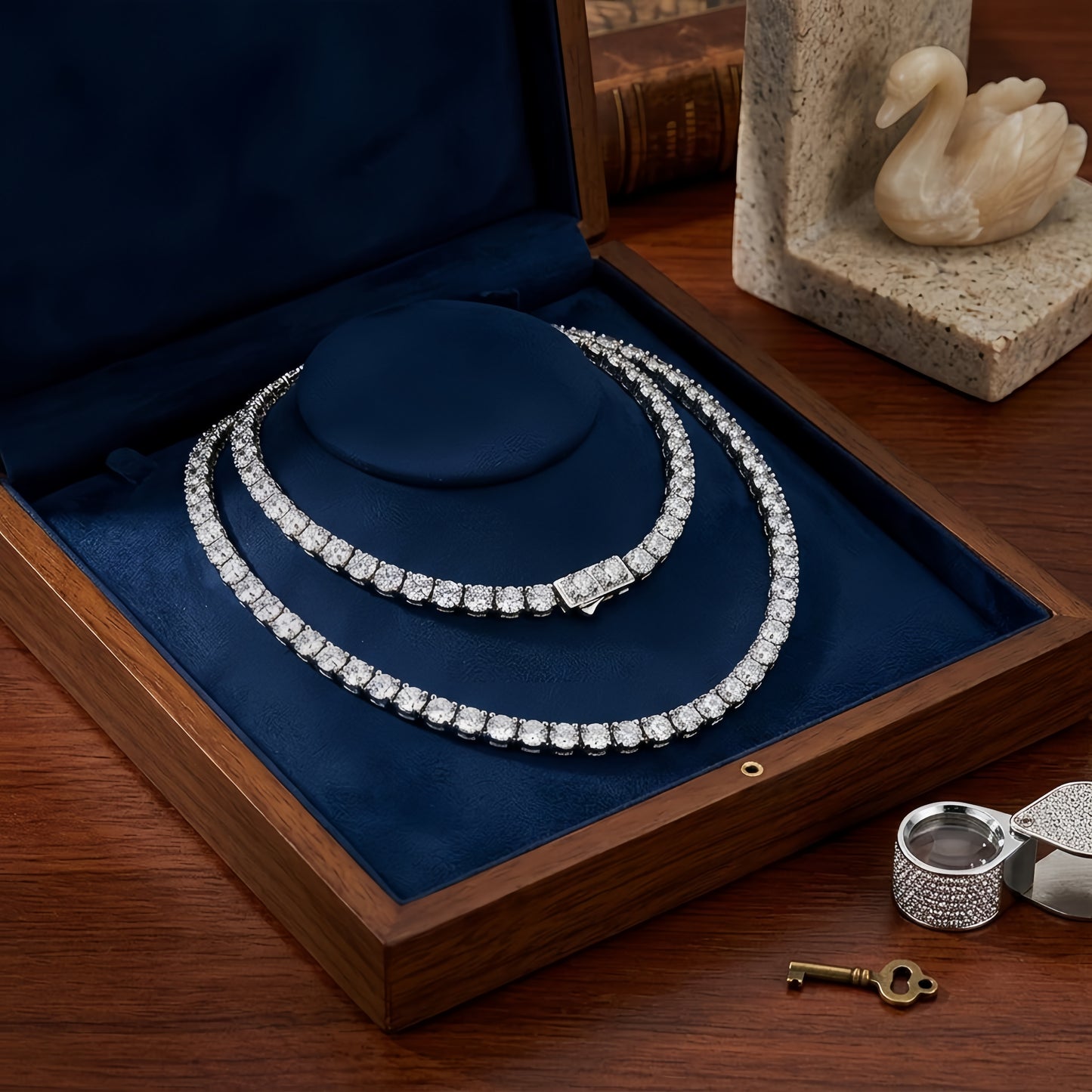 925 Sterling Silver Double-Strand CZ Necklace with Pendant