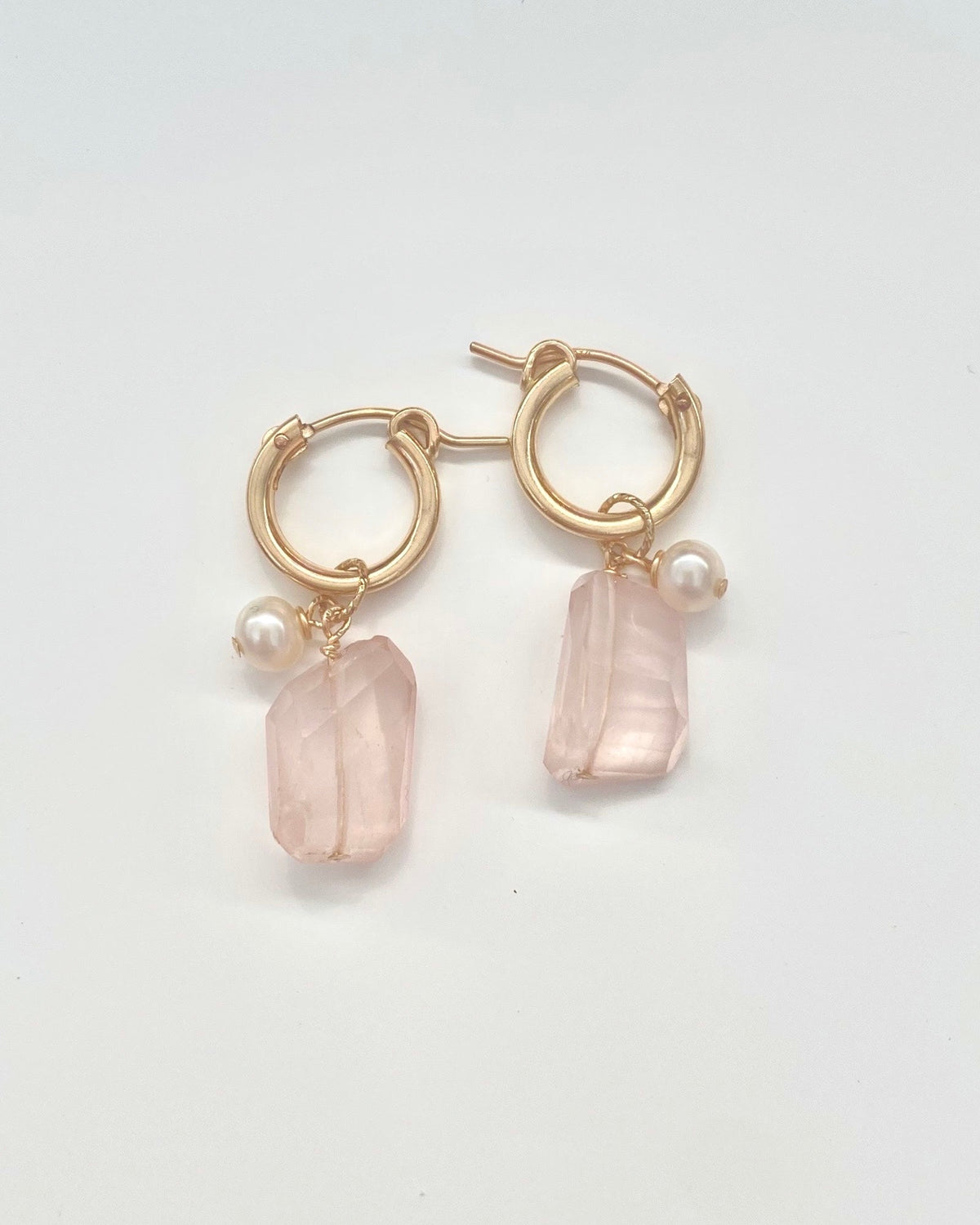 Rose Pearl Huggie Hoops