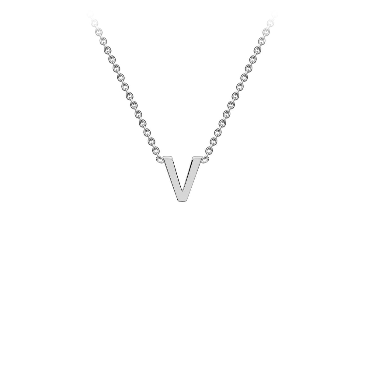 9K White Gold 'V' Initial Adjustable Letter Necklace 38/43cm