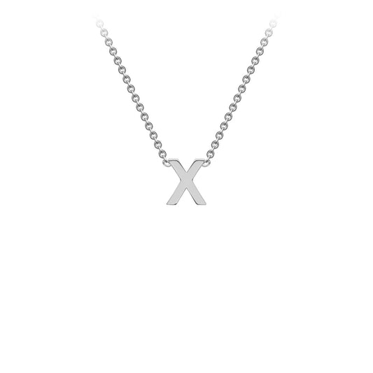 9K white gold letter X initial pendant necklace on adjustable chain