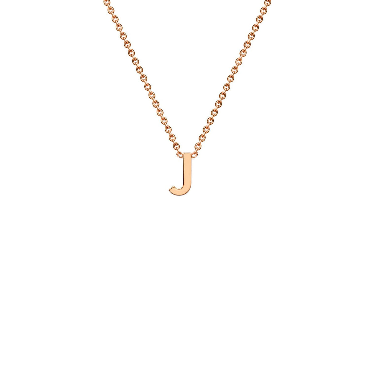 9K rose gold letter J initial pendant necklace on adjustable chain