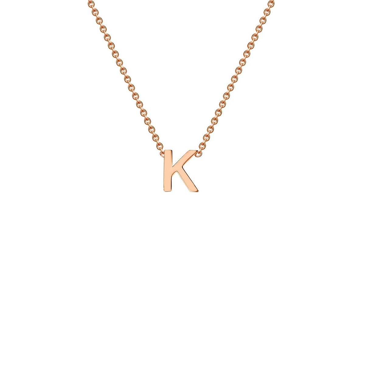 9K rose gold letter K initial pendant necklace on adjustable chain