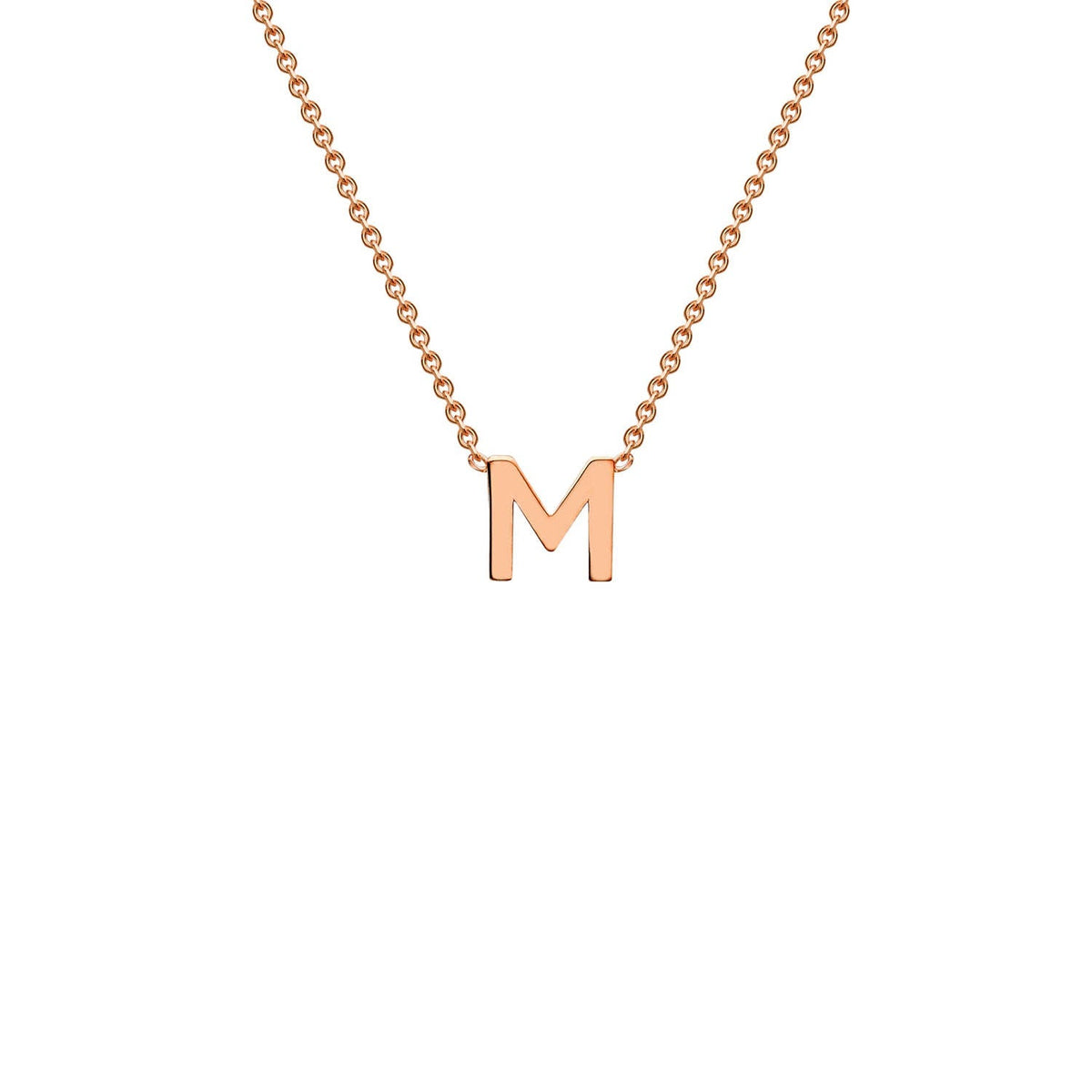 9K rose gold letter M initial pendant necklace on adjustable chain