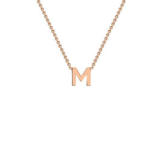 9K rose gold letter M initial pendant necklace on adjustable chain