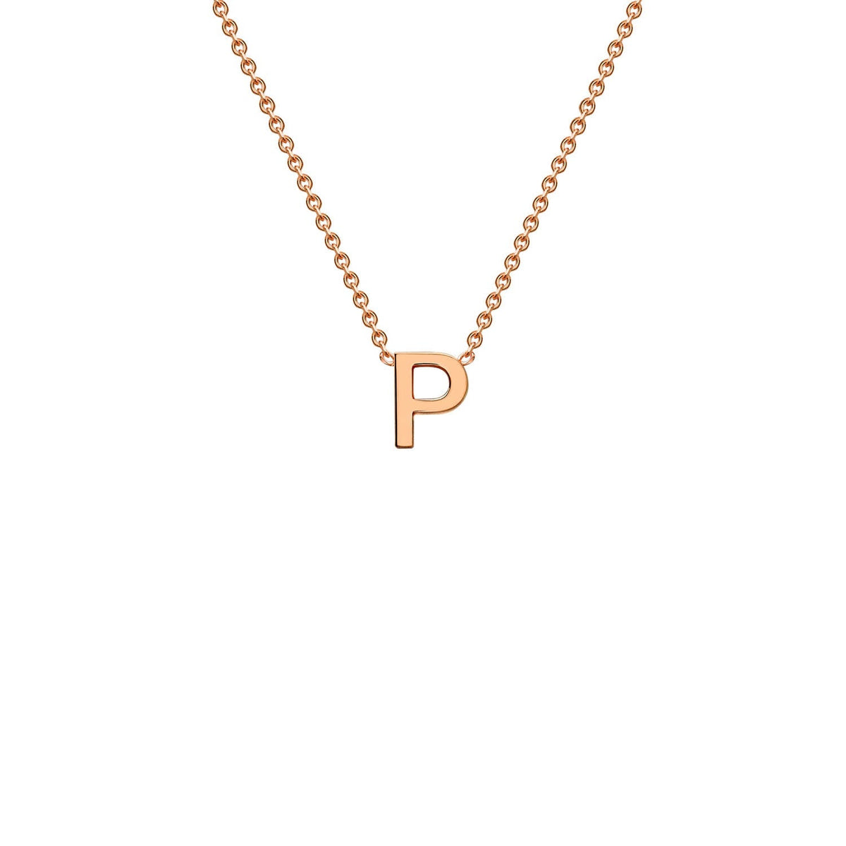 9K rose gold letter P initial pendant necklace on adjustable chain