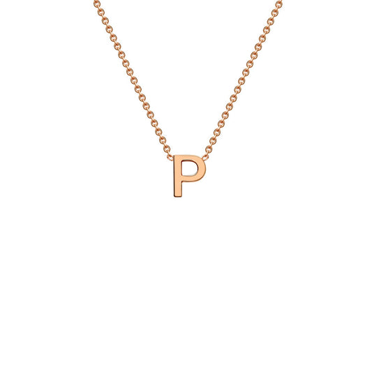 9K rose gold letter P initial pendant necklace on adjustable chain