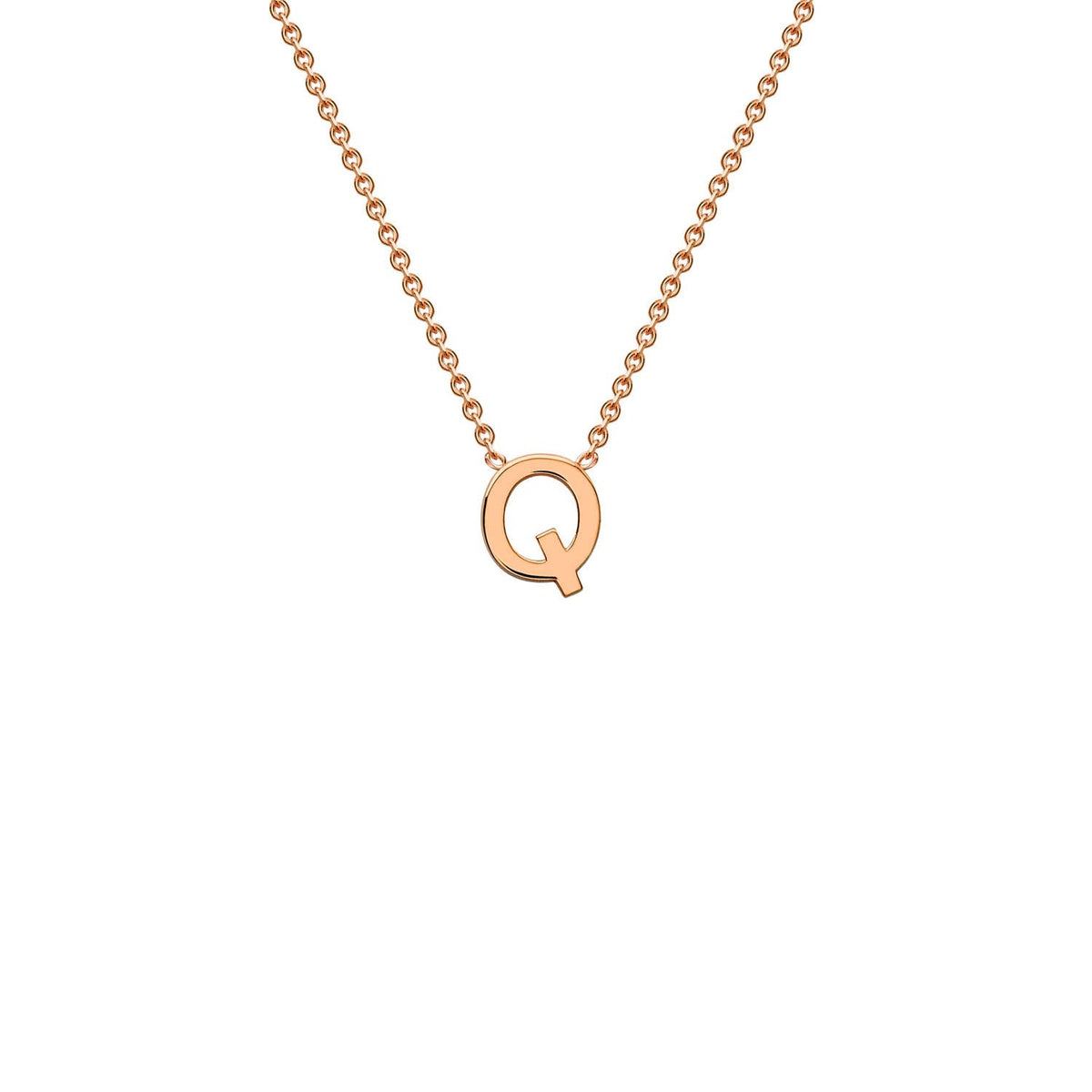 9K rose gold letter Q initial pendant necklace on adjustable chain