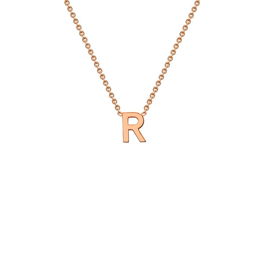 9K rose gold letter R initial pendant necklace on adjustable chain