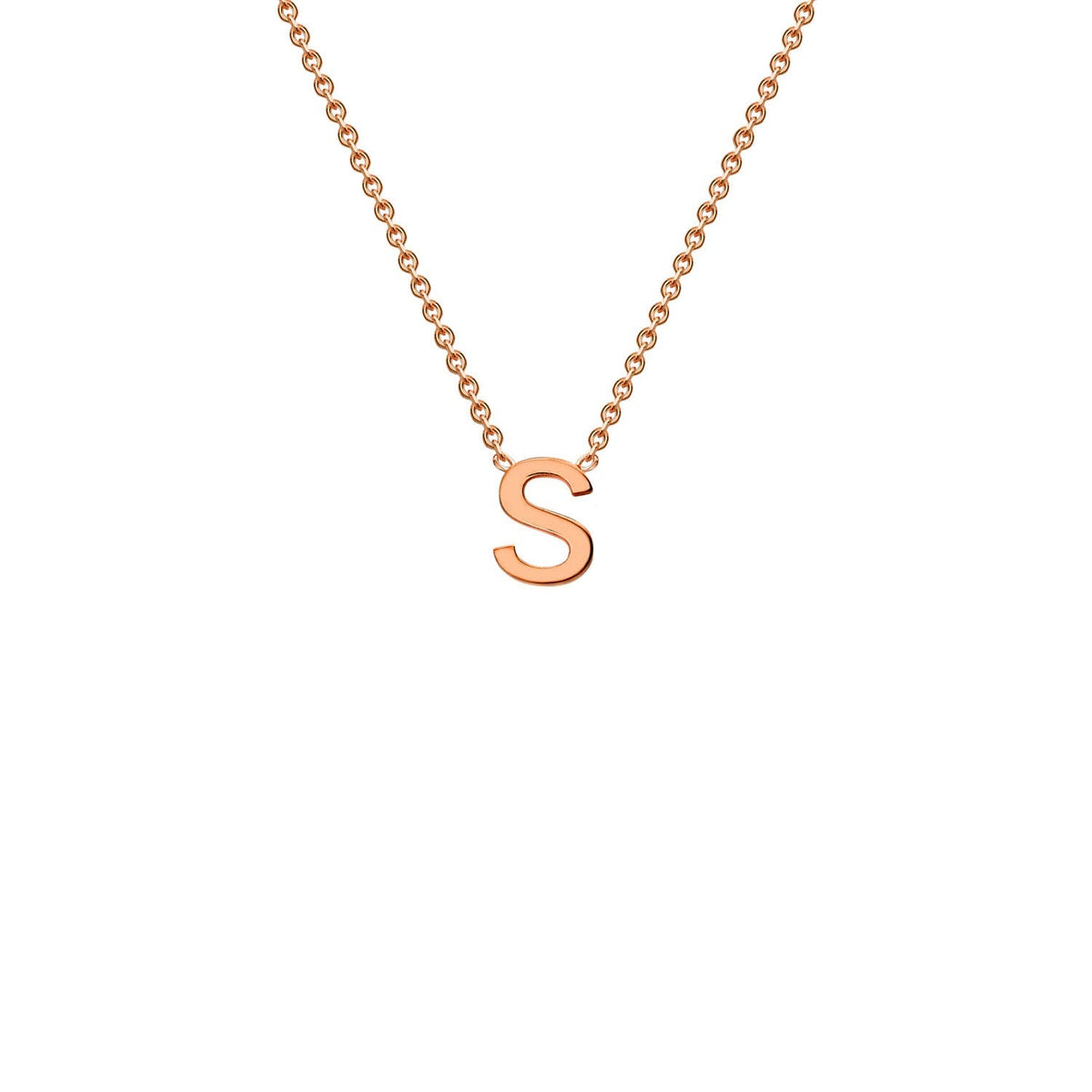 9K rose gold letter S initial pendant necklace on adjustable chain