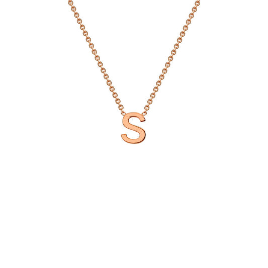 9K rose gold letter S initial pendant necklace on adjustable chain