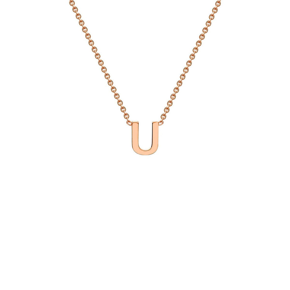 9K rose gold letter U initial pendant necklace on adjustable chain