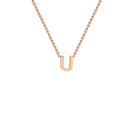 9K rose gold letter U initial pendant necklace on adjustable chain