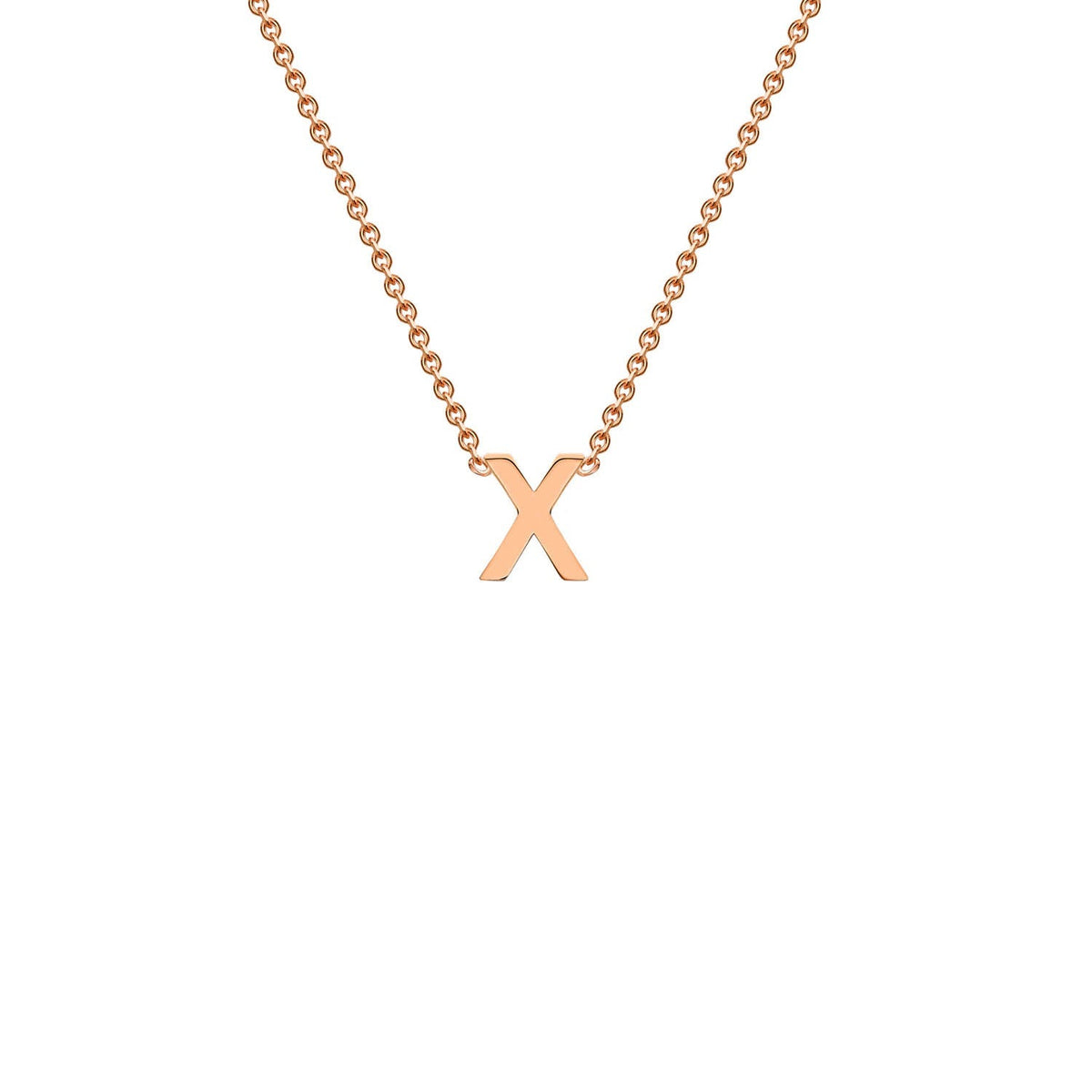 9K rose gold letter X initial pendant necklace on adjustable chain