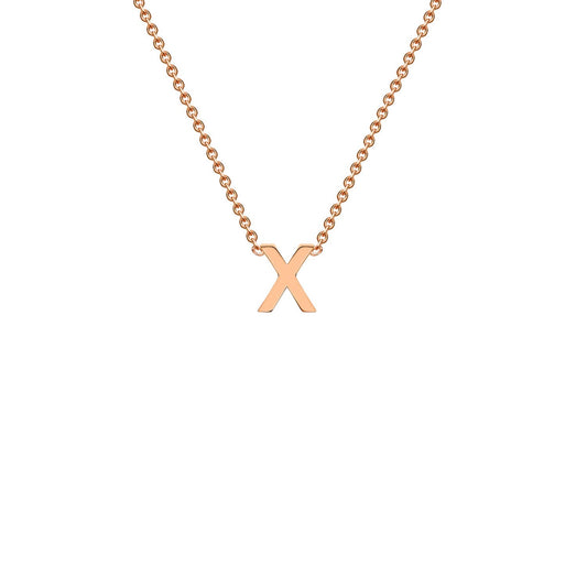9K rose gold letter X initial pendant necklace on adjustable chain