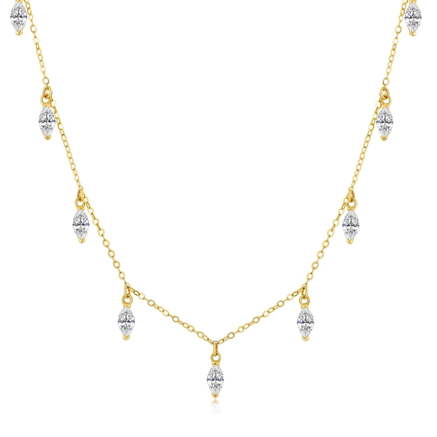 14K Solid Gold Marquise CZ Pendant Necklace