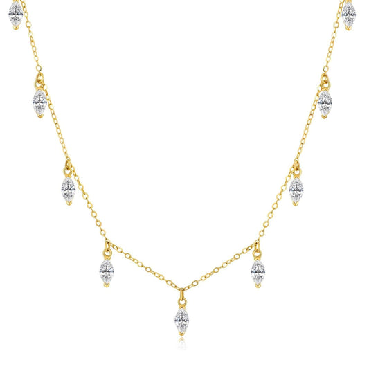 Cadena de oro de 14 quilates con circonitas cúbicas talla marquesa - Elegante collar con colgante para mujer