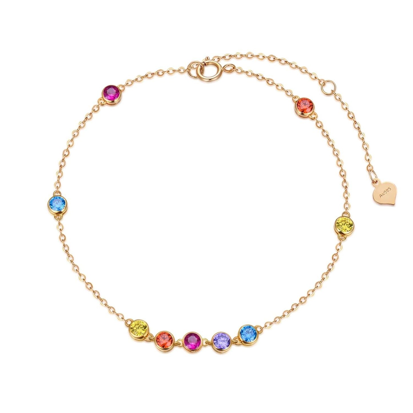 14K Yellow Gold Chakra Bracelet with Cubic Zirconia