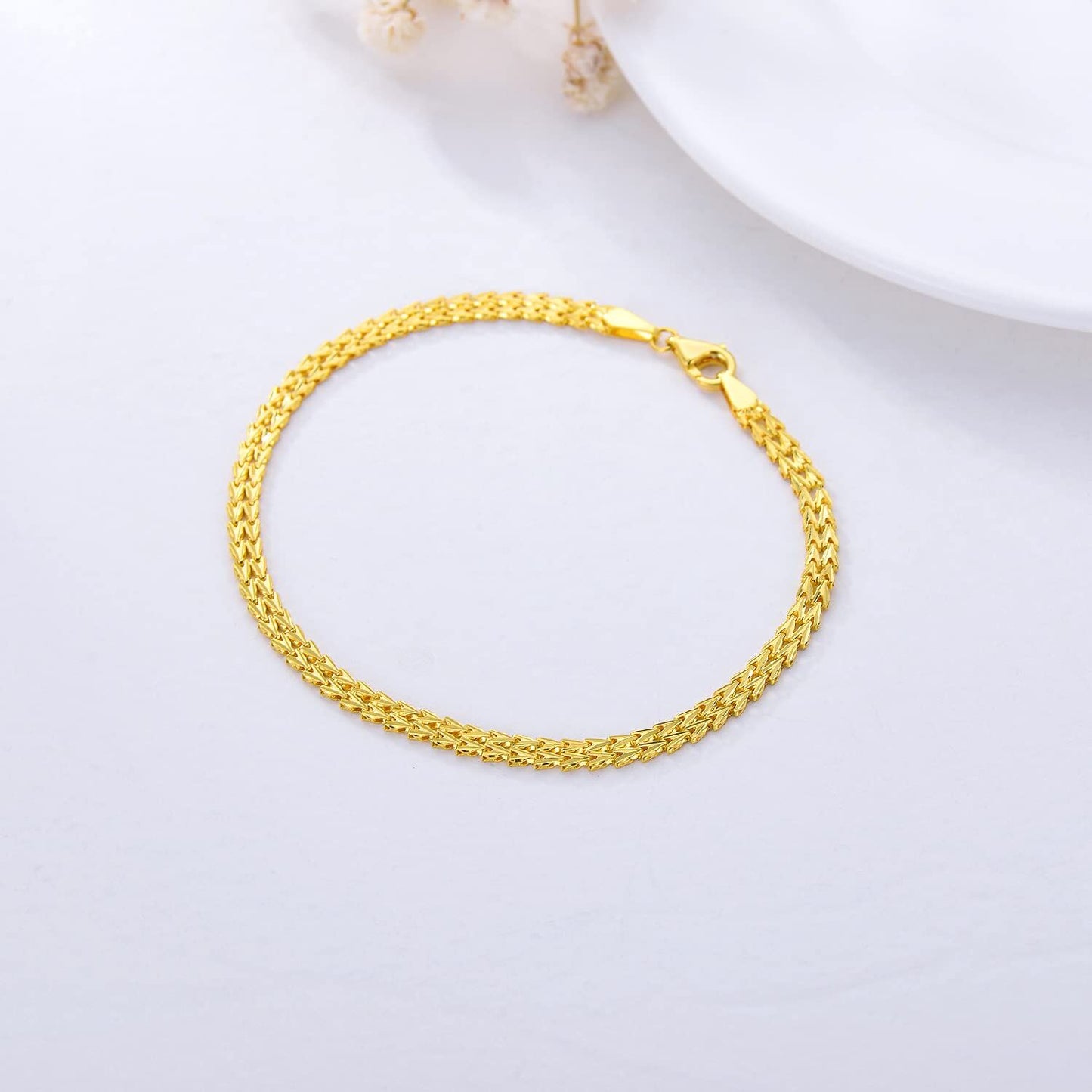 Pulsera de cadena de eslabones italiana clásica minimalista de oro de 18 quilates