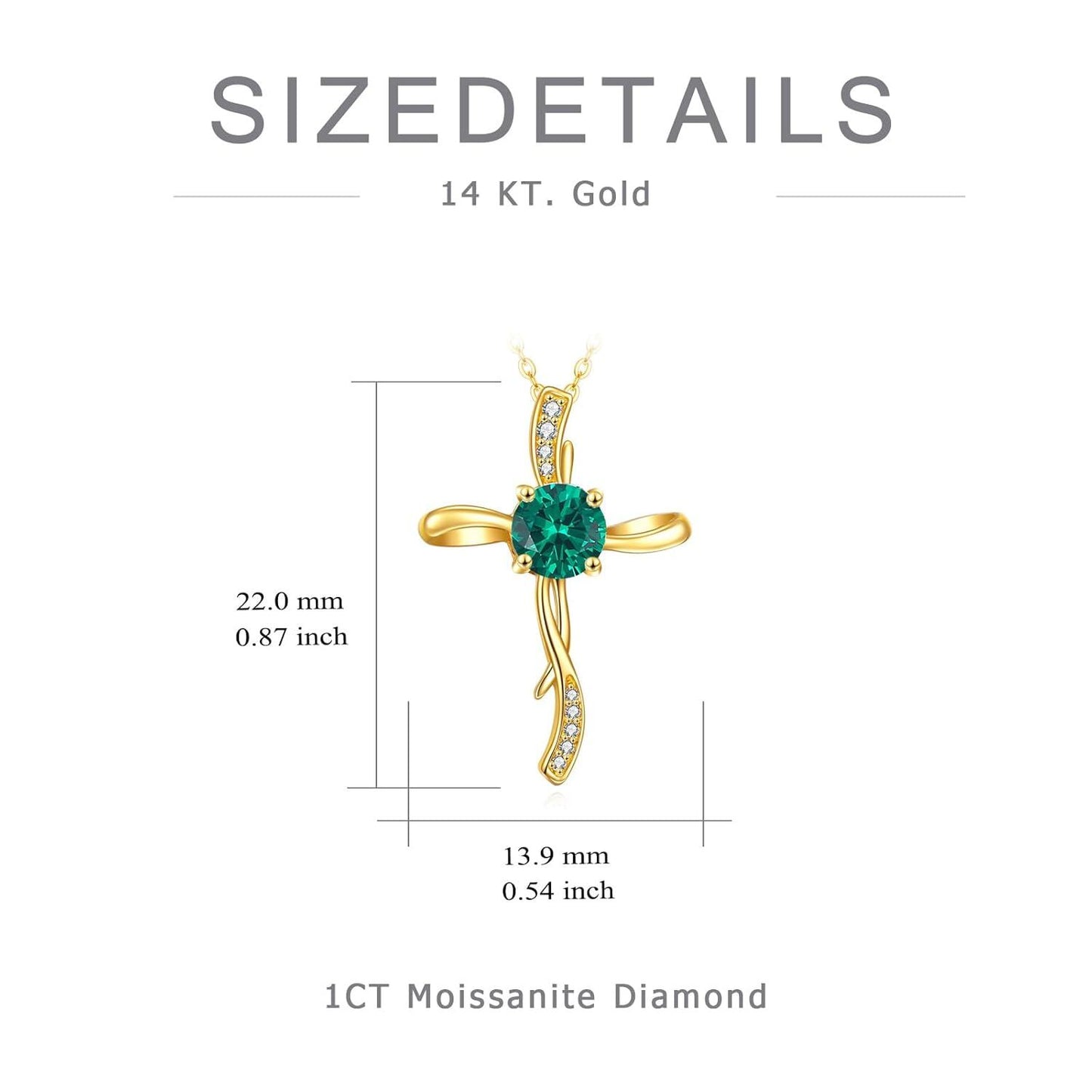 14K Gold Women's Cross Necklace with Cubic Zirconia